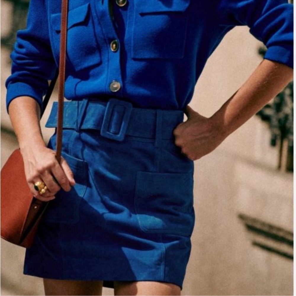 Sézane Gillie Goat Leather Blue Skirt sz34